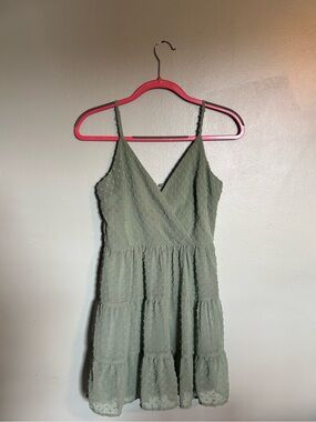 Trixxi Sage Green Swiss Dot Wrap Dress